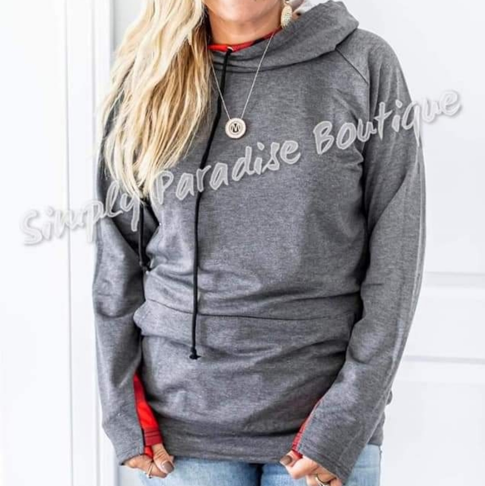 Double Hooded Sweatshirt With Buffalo Check Pattern